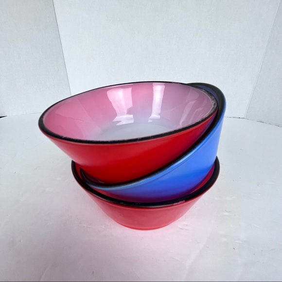 Fire King Other - Vintage Anchor Hocking Fire-King 3-cereal bowls in blue & red-vintage